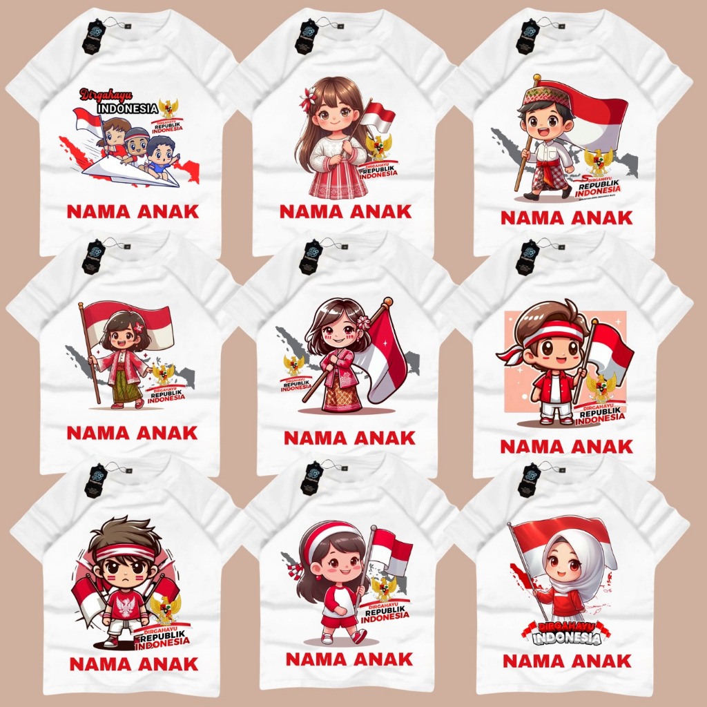 [ฟรี CHILDS NAME] เสื้อยืด DISTRO สําหรับ BOYS 1-12 ปี OLD 17 AUGUST INDEPENDENCE MOTIF WHITE 17 AUG