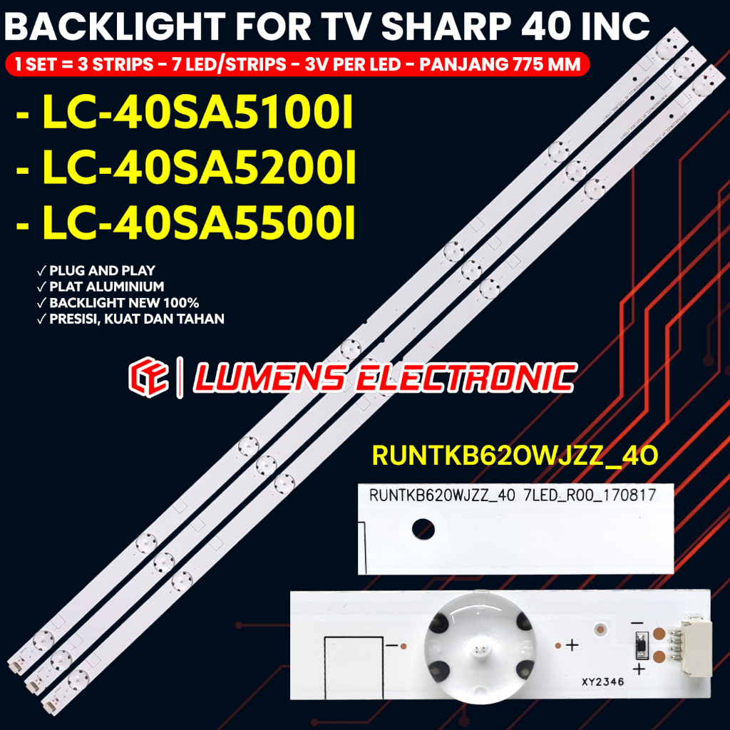 SHARP TV BACKLIGHT 40 INC LC 40SA5100 40SA5200 40SA5100i 40SA5200i 40SA BL 7K 3V LC-40SA5100i LC-40S