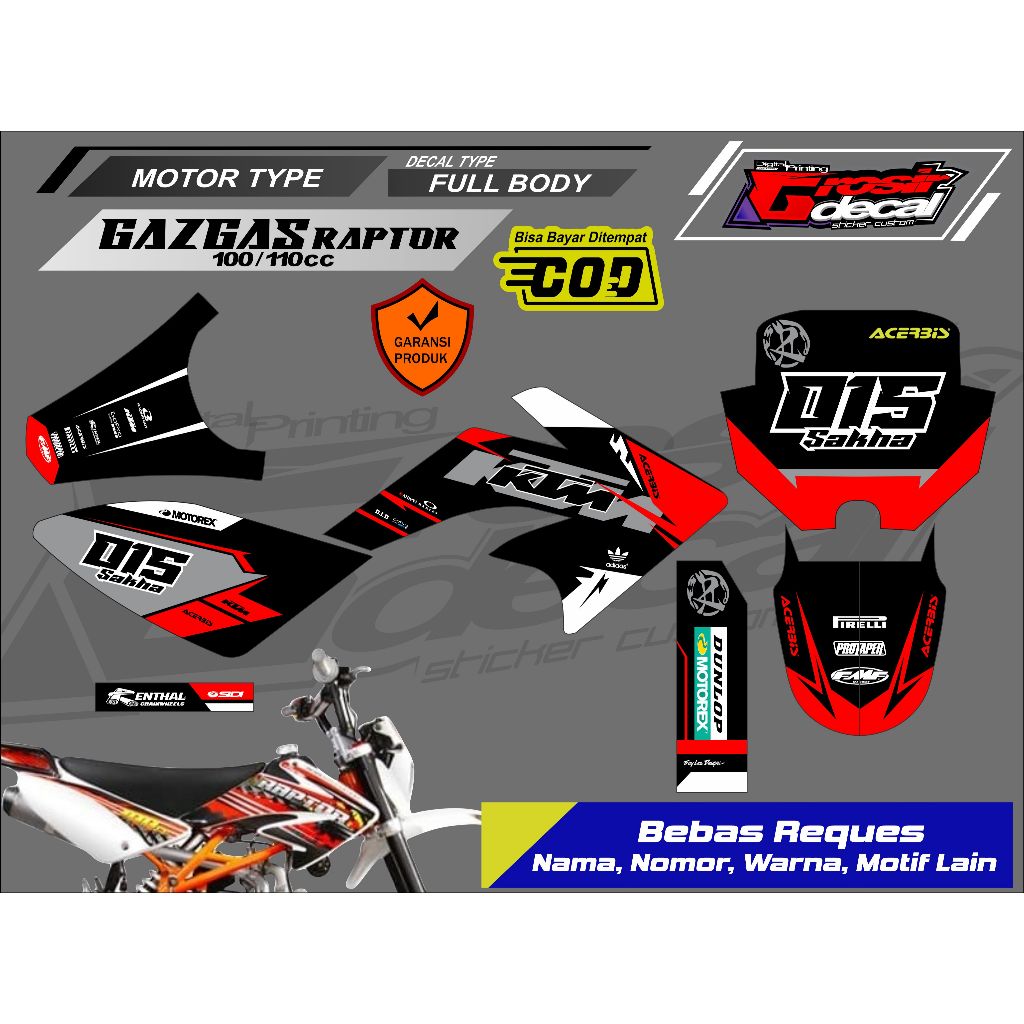 Decal สติกเกอร์ Trail Mini CRF 50cc Full body Gazgas Raptor 100cc 110cc 125cc RFZ 70cc Full Body ฟรี