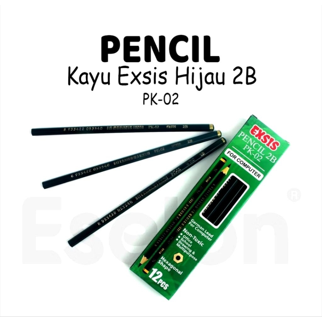 HIJAU 12PCS 2B GREEN EXSIS PK-02/1 แพ็คดินสอไม้ 2B EXSIS