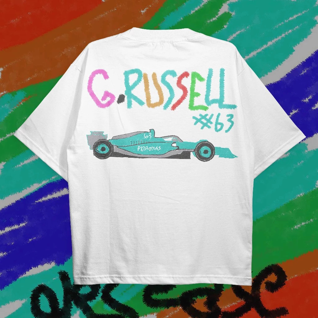 เสื้อยืด F1 George Russell - สไตล์ Crayon - เสื้อยืด Cotton Combed 24s พรีเมี่ยม