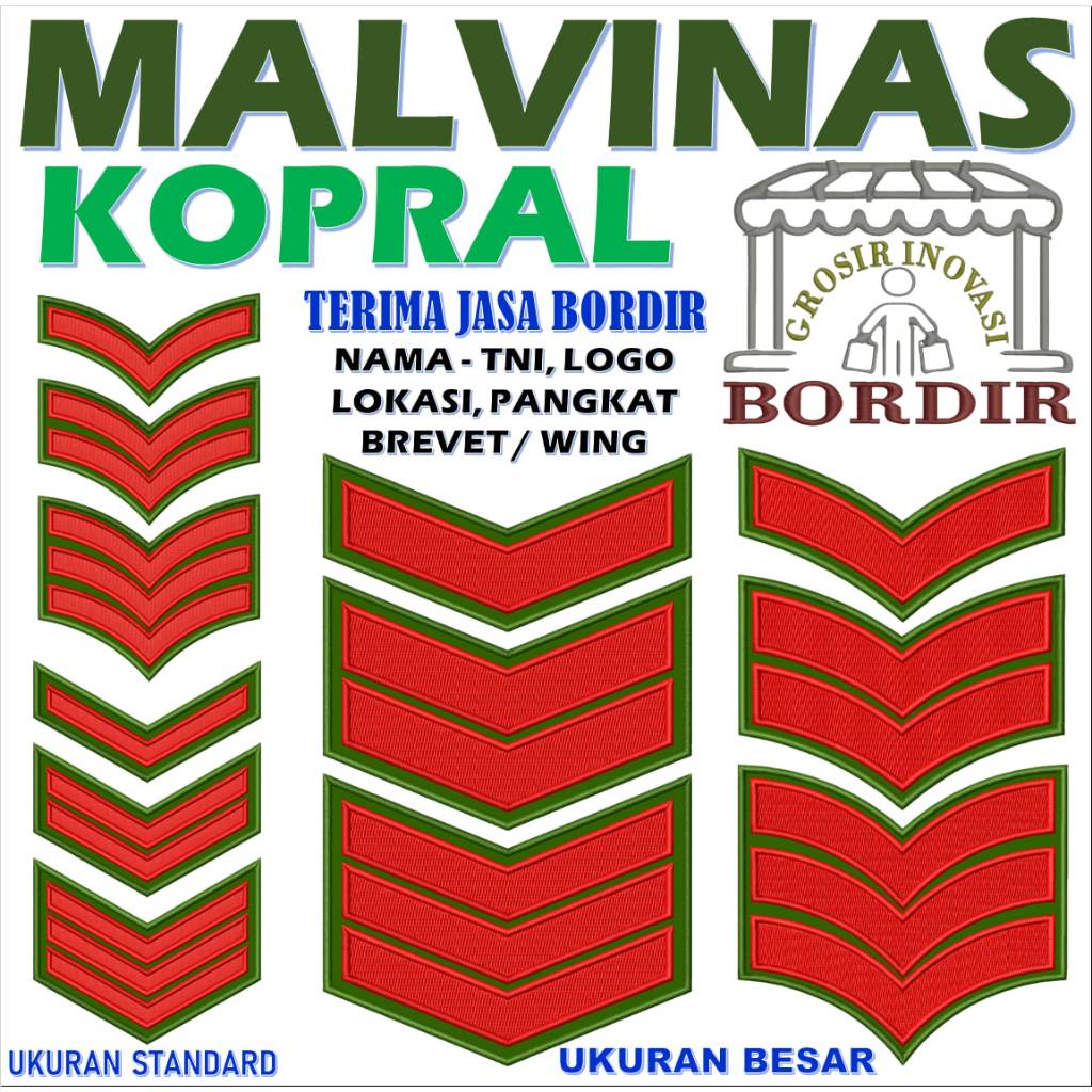 2 RANK KOPDA KOPTU KOPKA PDL MALVINAS PERKERAS MIKA TNI AD EMBROIDERY PATCH EMBROIDERY GIB