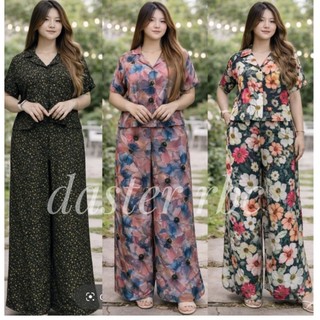 One Set Crop top Setelan Celana Kulot Wanita Hightwaist Rayon Premium Busui Friendly Kancing