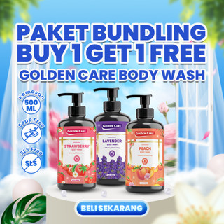 BUY 1 GET 1 GOLDEN CARE BODY WASH (2x500 ML) LAVENDER STRAWBERRY PEACH - NON SLS SABUN MENCERAHKAN MELEMBAPKAN ATASI BAU BADAN BPOM - Ultigar