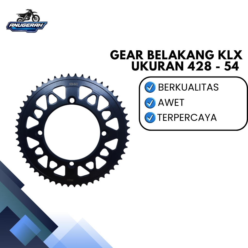 KAWASAKI KLX 150 REAR GEAR SIZE 428 - 54T STEEL BLACK VZM