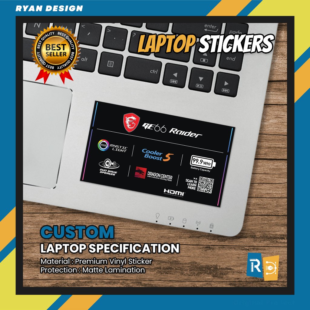 MSI GE66 Raider สติ๊กเกอร์โลโก้แล็ปท็อปแล็ปท็อปคุณสมบัติสติกเกอร์ข้อมูลจําเพาะ (Unofficial)