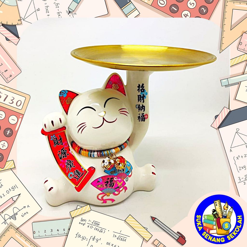 Lucky Cat Maneki Neko Hold Gold Plate / Lucky Cat Display H0005