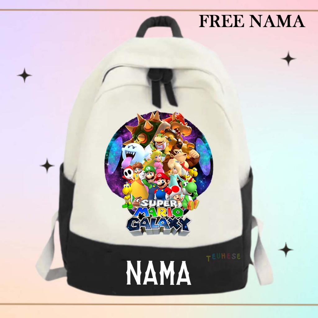(FREE NAME) ล่าสุด "SUPER MARIO GALAXY" ตัวการ์ตูนกระเป๋าเป้สะพายหลัง motif สําหรับเด็กอนุบาลและประถมศึกษา