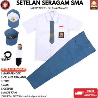 Setelan Super Lengkap Seragam Sekolah SMA LAKI BAJU PENDEK CELANA PANJANG Cowok