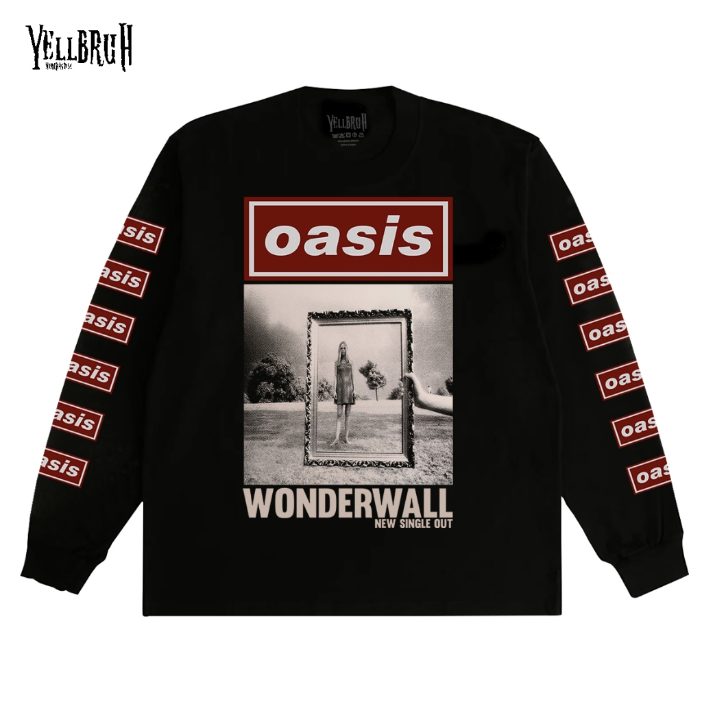 Oasis Wonderwall เสื้อยืดสีดําผ้าฝ้ายหวี 24s แขนยาว LS1