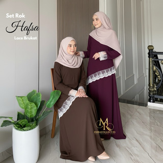Hafsa One Set Raya Setelan Rok Tunik Syar’i Lace Brukat Premium Baju kurung Melayu Tulle Bordir Renda by Emra