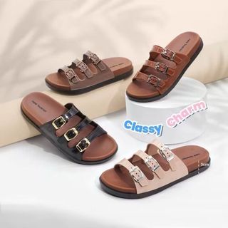 Sandal Selop Tiga Strap Fashionable Korean Style Terbaru Kekinian