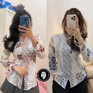 Baju Atasan Batik Wanita Seragam Kerja Kantor Kekinian Lengan Panjang
