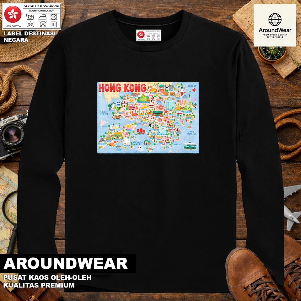 เสื้อยืด LONG-SLEEVED, HONG KONG SOUVENIRS, 10 พร้อมแท็ก HONG KONG COUNTRY, ของขวัญพรีเมี่ยม SOUVENI