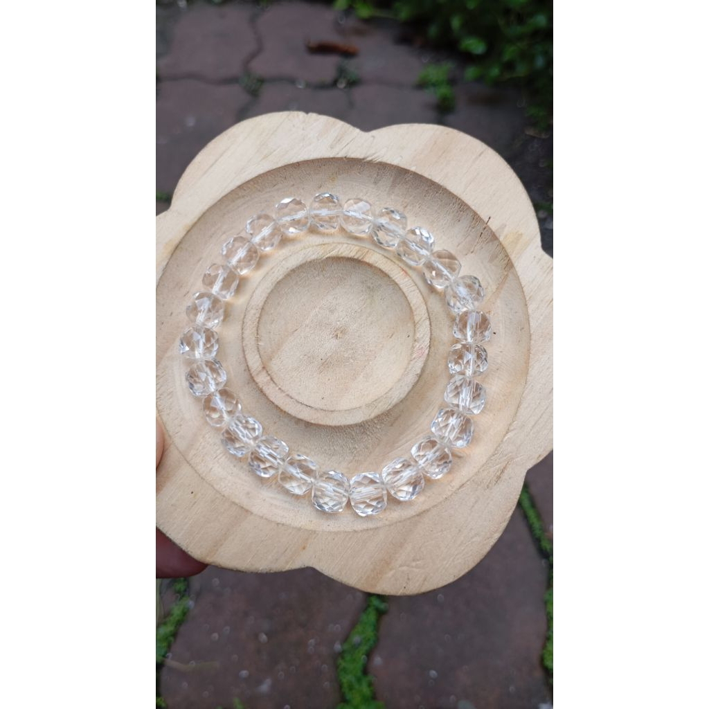 CLEAR QUARTZ CLEAR QUARTZ CUBE FACET NATURAL STONE BRACELET BOX