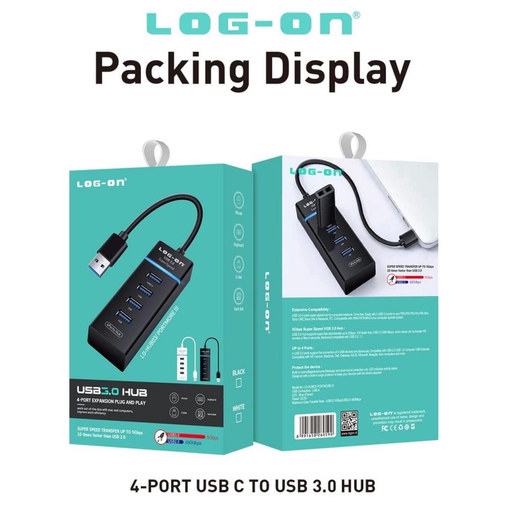 USB HUB LOG ON LO-HUB03 USB 3.0 SLOT 4 PORT PLUG AND PLAY