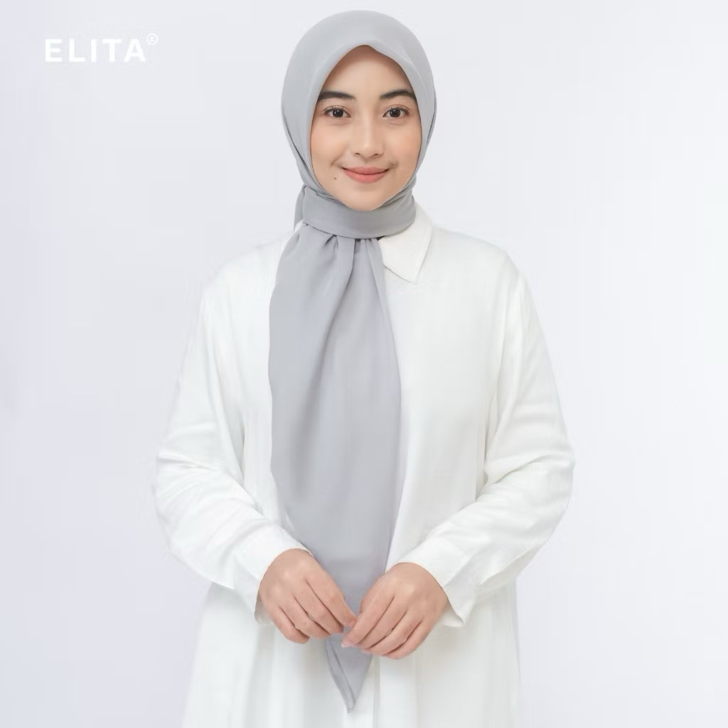 PRELOVED ELITA OFFICIAL - NARAYA Square Hijab Square in Clay and Grey วัสดุปารีสเนื้อนุ่ม