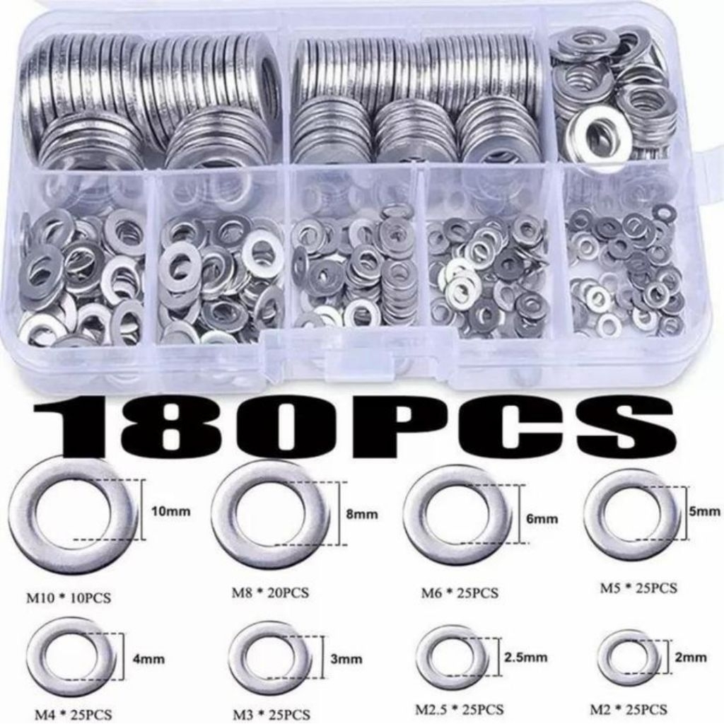 O Ring Nut Bolt เครื่องซักผ้าแบน 180 ชิ้นสแตนเลส