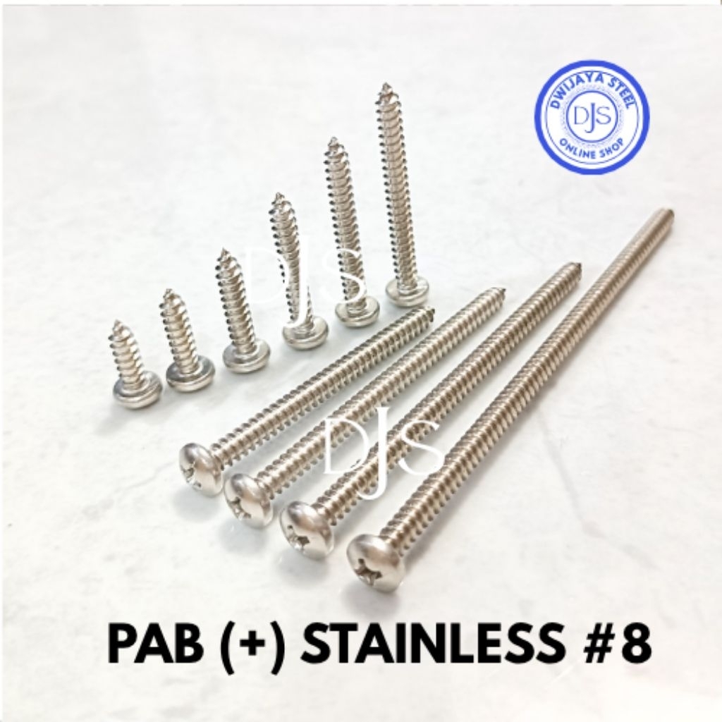 1 ชิ้น TAPING PAB (+) 8X4" SS 304 TAPPING SCREW PH (+) SUS 304 8X4" ROUND HEAD PAN HEAD SCREW