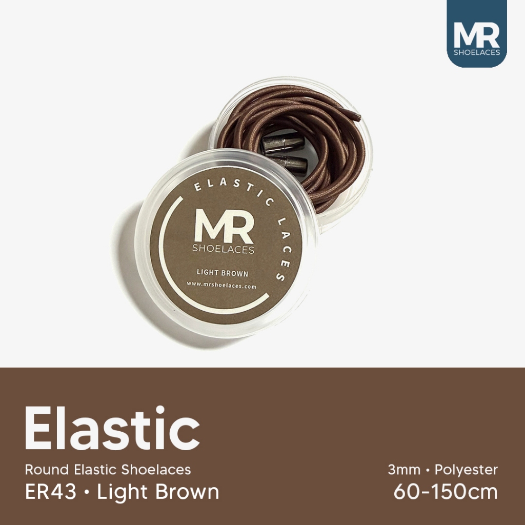 Original MR Shoelaces ER43 สีน้ําตาลอ่อนยืดหยุ่น รอบยืดหยุ่น 80/100/120/150 ซม. ไม่ต้องผูก Slip-On สําหรับรองเท้าผ้าใบ