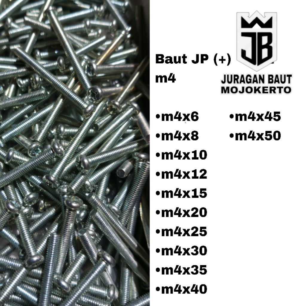 สลักเกลียว JP (+) m4 100 ชิ้น ยาว 6mm ถึง 50mm