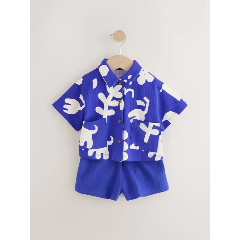 N*xt Blue Character 100% Cotton Short Sleeve Short Sleeve Shirt and Shorts Set