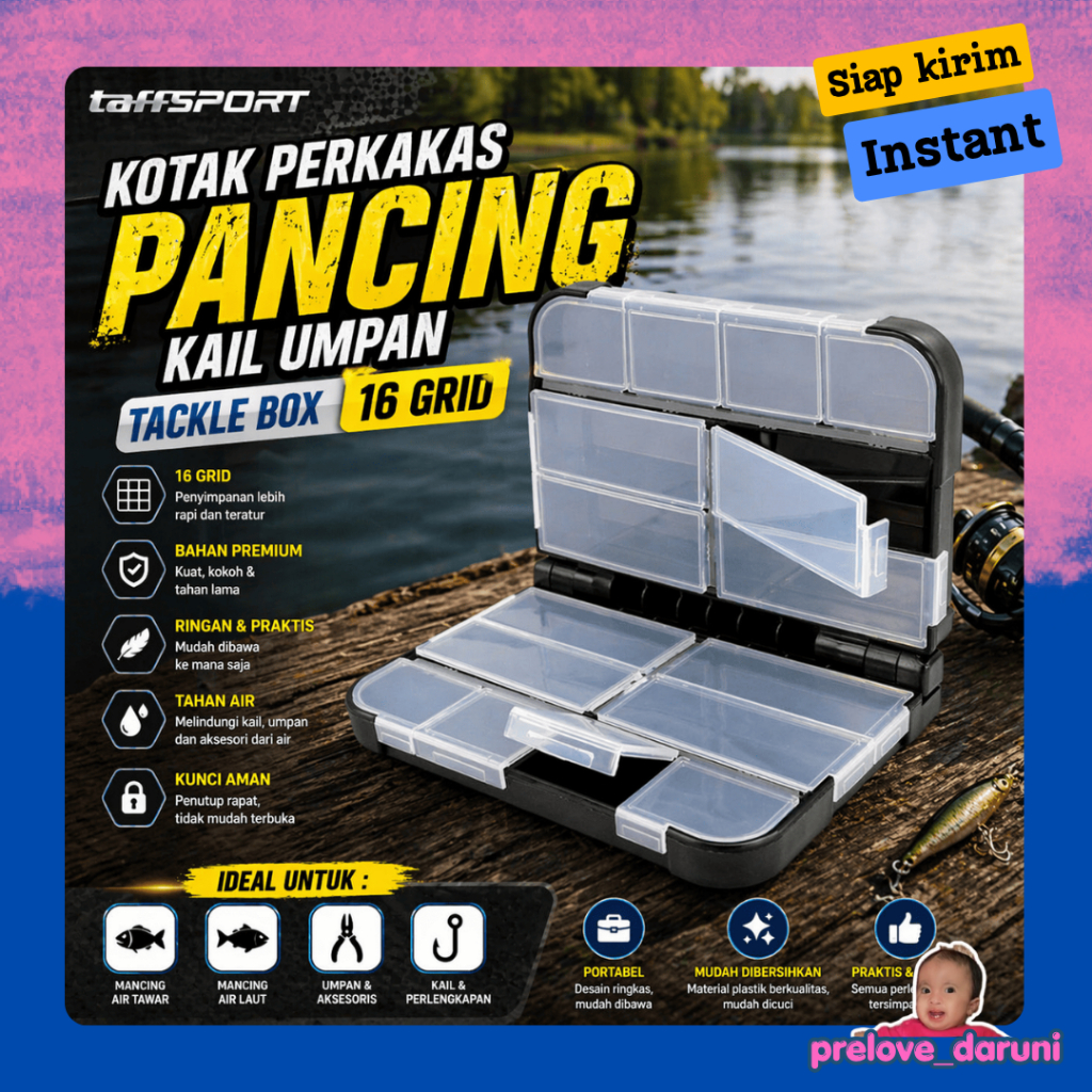 [PD] TaffiSPORT Fishing Tackle Box Bait Hook Tackle Box 11 Grid - VK11 - สีดํา