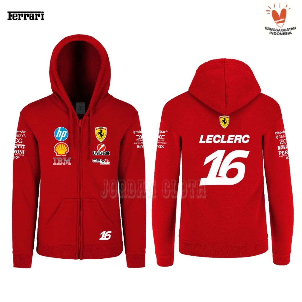 Hoodie Zipper Sweater Jacket Team Ferrari Scuderia F1 Formula One Leclerc 16