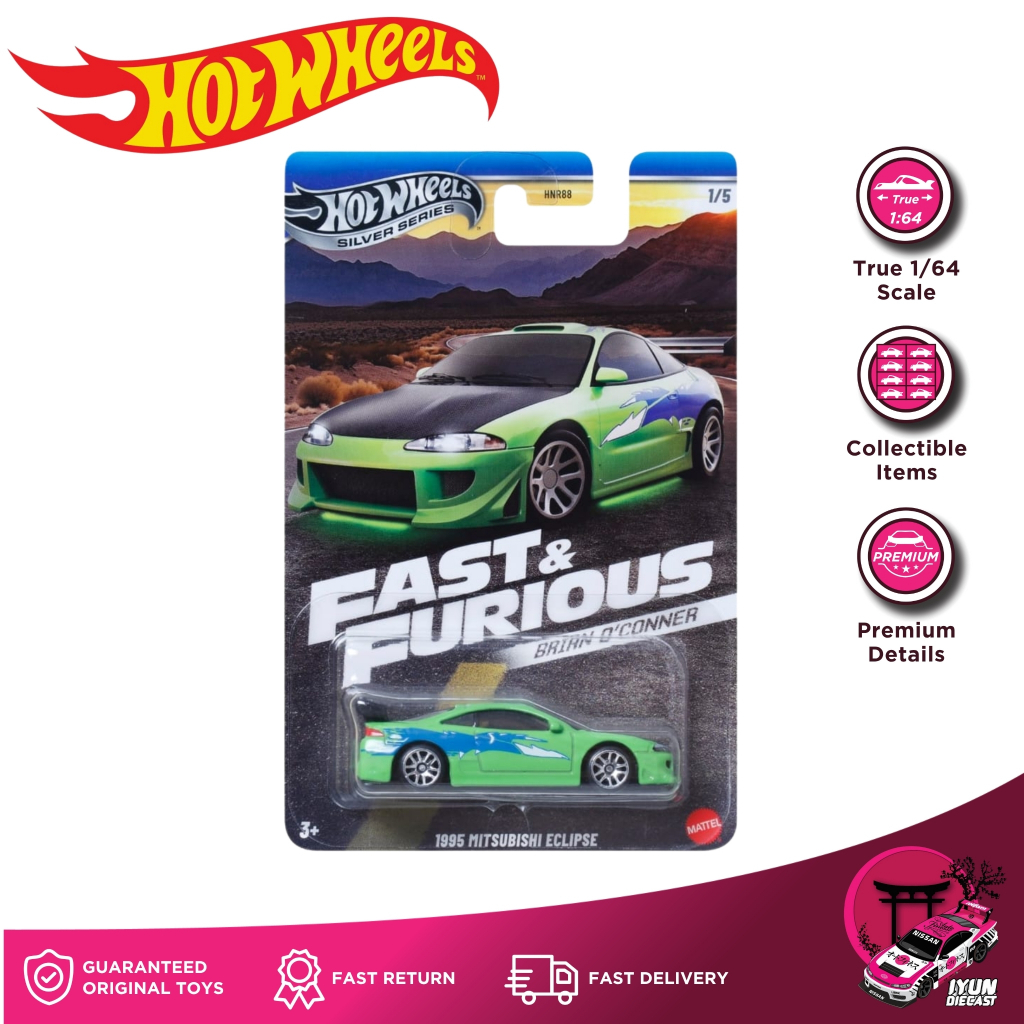 HIJAU ล้อร้อน Mitsubishi Eclipse สีเขียว F&F Brian O田Conner – รถDiecast JDM 1:64