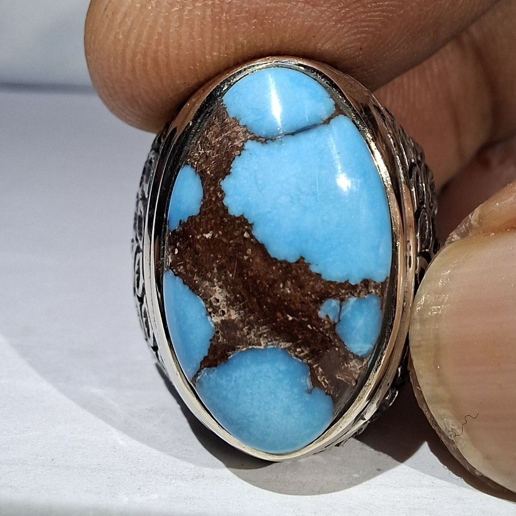 EGYPTIAN TURQUOISE LIGHT BLUE EST DIM 21x12.5x8 RING 8