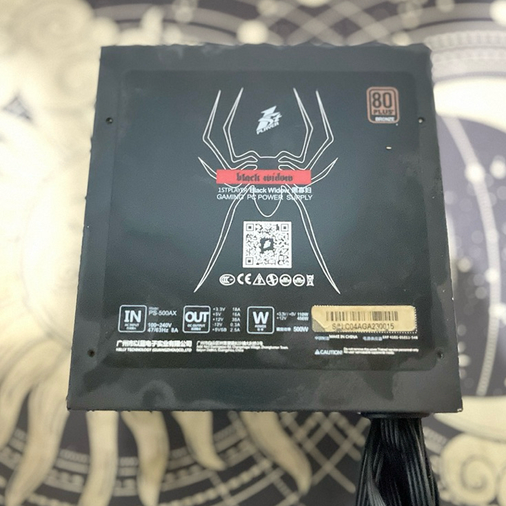 PSU Power Supply ผู้เล่นที่ 1 Black Widow 500W 80+ ได้รับการรับรองจากสีบรอนซ์