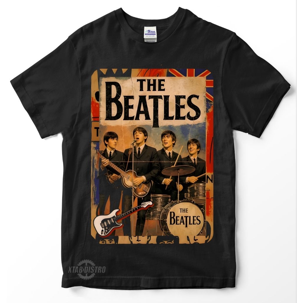 เสื้อยืด THE BEATLES - สายกีตาร์วินเทจ Beatles britpop rock pop โลหะในตัว plastisol xtab distro