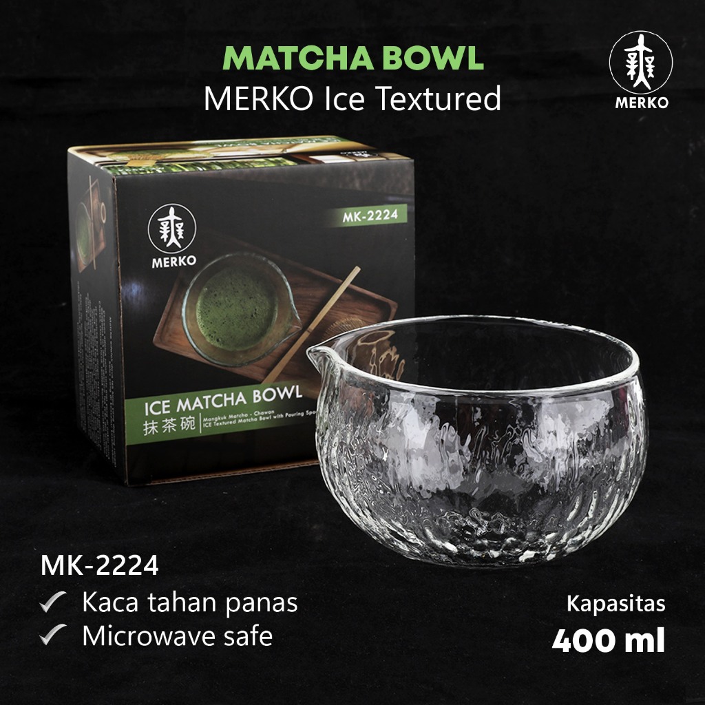 MERIKO ICE ชามมัทฉะ Glass Chawan พร้อมจุกเท - ชามแก้วมัทฉะพร้อมปากเท 400 มล