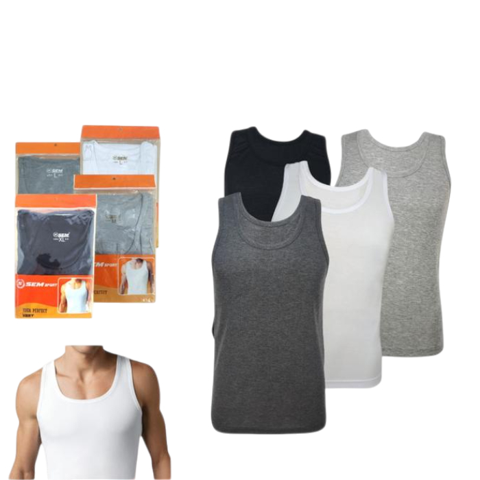 [ 3 ชิ้น ] เสื้อกล้ามผู้ชายผู้ใหญ่สไตล์เกาหลี Sem Sport SM66 / เสื้อกล้ามผู้ชายผู้ใหญ่สีดําและสีขาว 