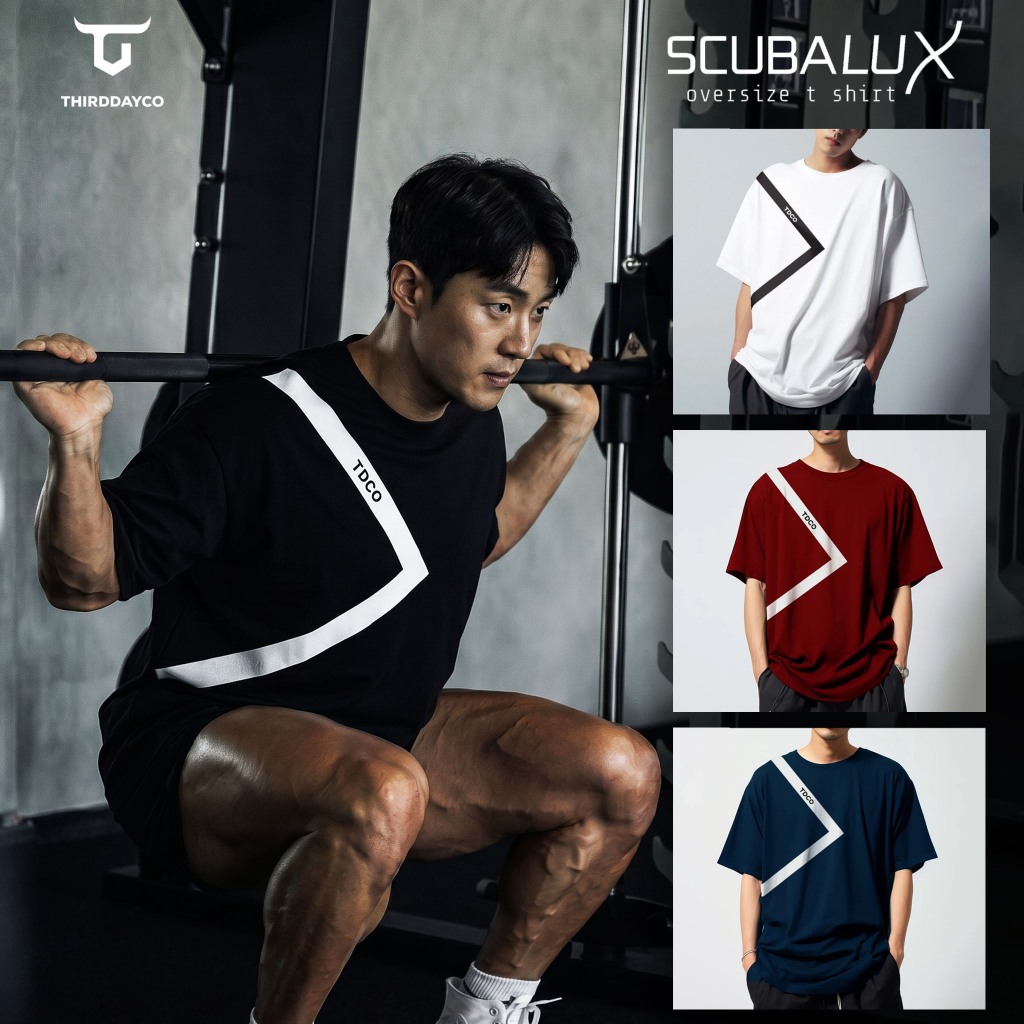 เสื้อยืดโอเวอร์ไซส์ Scuba "Triangle Line Tdco" สีขาว MTK41 สีดํา MTV66 Navy MTV67 Khaki MTV68 Maroon
