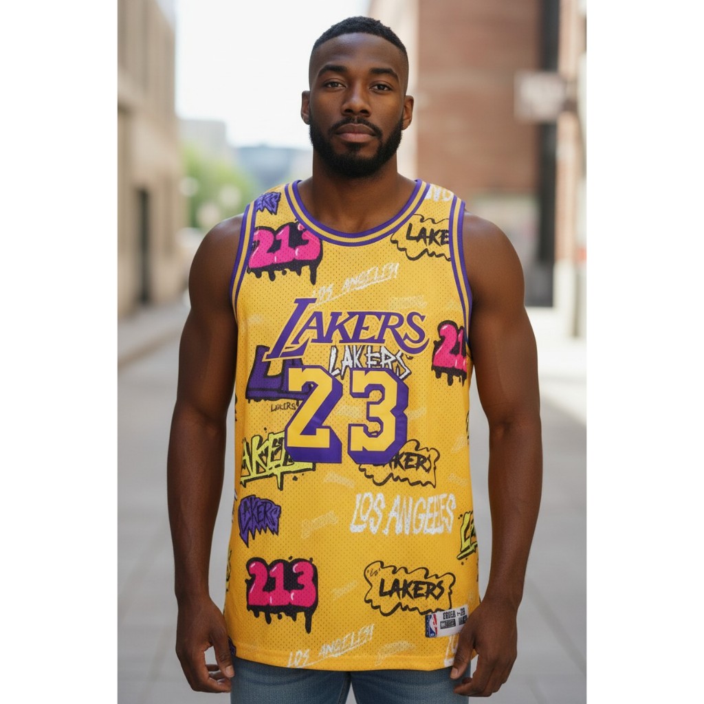 พรีเมี่ยมนําเข้า CLASSIC HWC SLAP สติ๊กเกอร์ LAKERS 23 LEBRON JAMES สีเหลือง MN BASKETBALL JERSEY