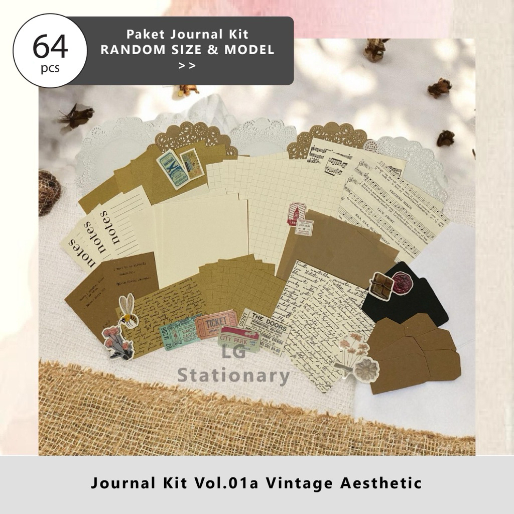64 ชิ้น Journal Kit - Package Vol.01 / Vintage Aesthetic / ตกแต่ง / Journal Deco Sticker