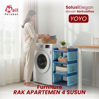 Mall Perabot | Rak Susun Yoyo Plastik 4 Tingkat dengan Roda Rak Kantor Apartemen Minimalis Serbaguna