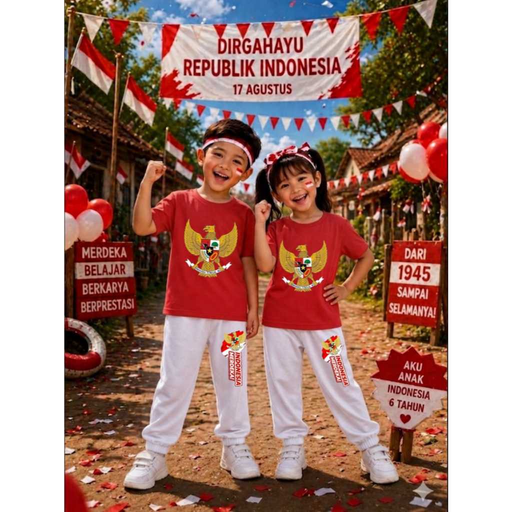AS_STORE99 - 81TH ANNIVERSARY INDONESIAN T-SHIRT SET / BABY & CHILDRENS JOGGER SHORT T-SHIRT AND LON