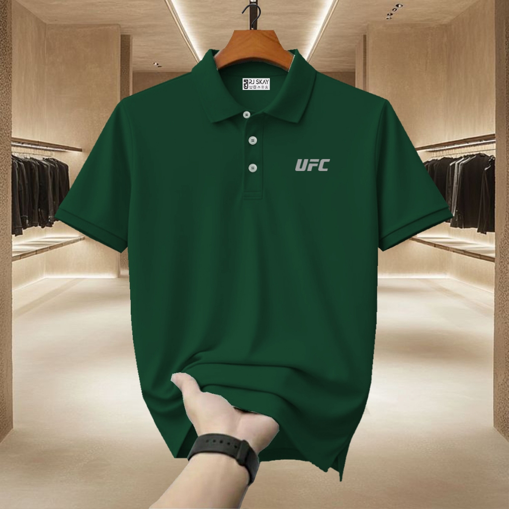 RJ SKAY เสื้อโปโล Shrit UFC ข้อความเงินคุณภาพเสื้อโปโลแขนสั้น Unisex เสื้อยืดคอปกเครื่องแบบผู้ชายผู้