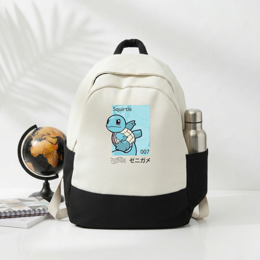 Weego - CAN 002 - Z66 - Pokemon Squirtle Character School Backpack Cute Light Cream Black