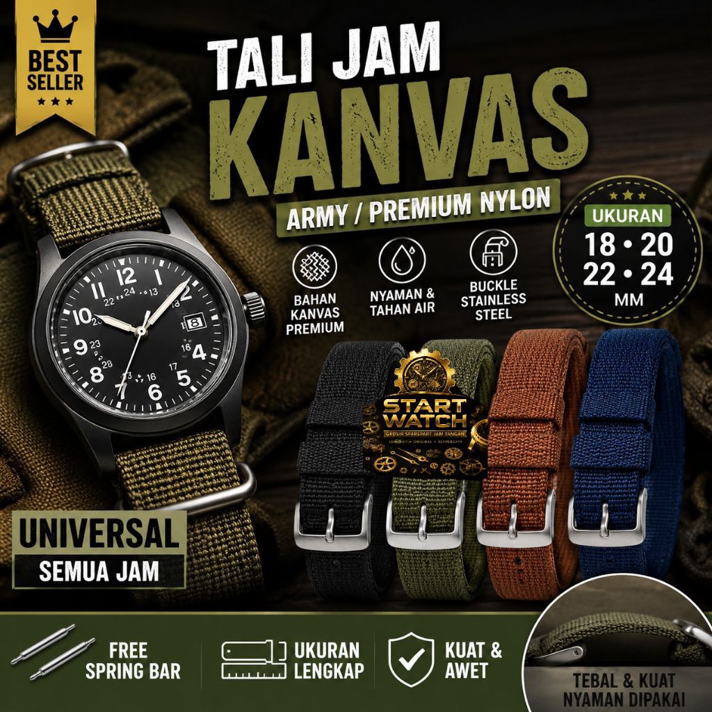 สายนาฬิกา Army Nylon Canvas 18-24MM nato strap กีฬากลางแจ้ง universal