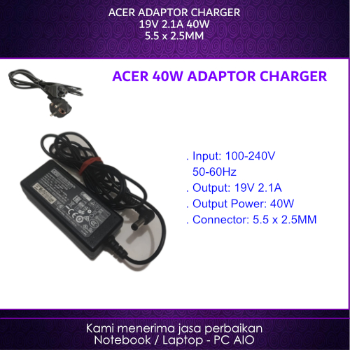 ACER 19v 2.1a Z1401 Z1402 Z3-451 5.5x2.5mm 40W APD DA-40B19 Original 2nd Charger Adapter