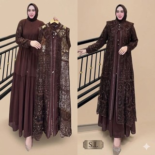 SELENA DRESS BURKAT MIX SWAROVSKI GAMIS KONDANGAN PREMIUM ELEGANT DENGAN TAMPILAN KEKINIAN 2026 UNTUK PESTA  DAN ACARA LAINYA