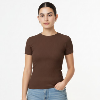 HOSC - Kaos Oneck Body Fitt Reguler / Crop Top Bahan Knit Rib Premium Stretchy / Kaos Basic Knit Crop Lengan Pendek Polos