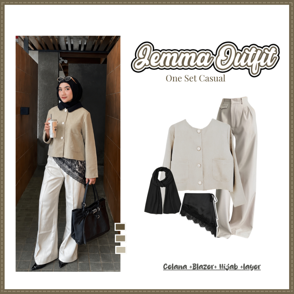 ชุดสูทแฟชั่นสตรี (Blazer + Oropants knit + pashmina + กระโปรงชั้น) Stylish Look Hanging Out & Colleg
