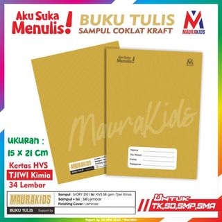Buku Tulis Sampul Coklat 34 Lembar - Cover Polos Coklat, Isi 10 Buku per Paket Maurakids