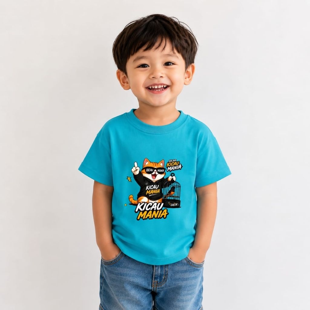 Viral KICAU MANIA 02 เสื้อยืดเด็กในอุดมคติ 2-14 ปีเสื้อยืดเด็ก