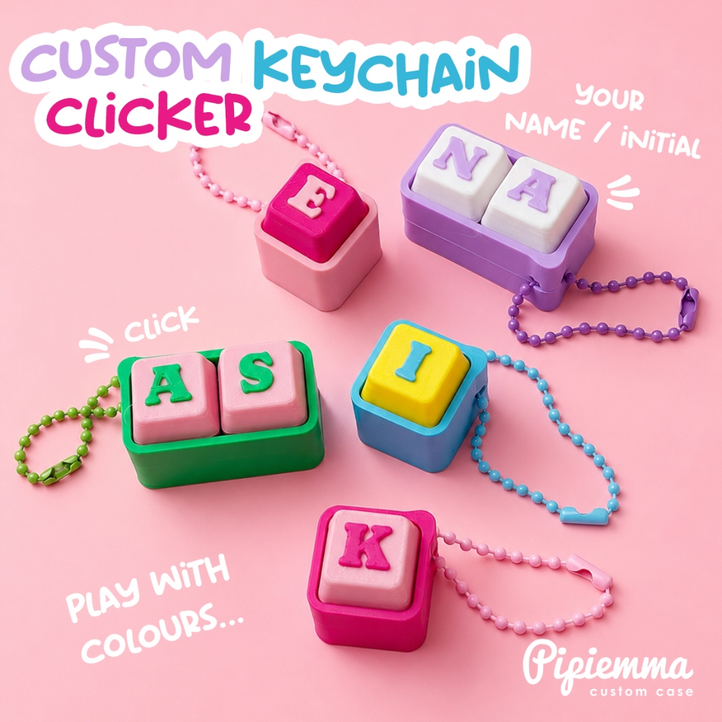 GANTUNGAN Clicky พวงกุญแจชื่อที่กําหนดเองเริ่มต้นสีสันสดใสน่ารัก | ไม้แขวนเสื้อกระเป๋า Fidget Clicker Aesthetic