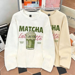 [COD] ANNI Kaos Lengan Panjang Oversize Pria Dan Wanita Putih Basic MATCHA print 5.13